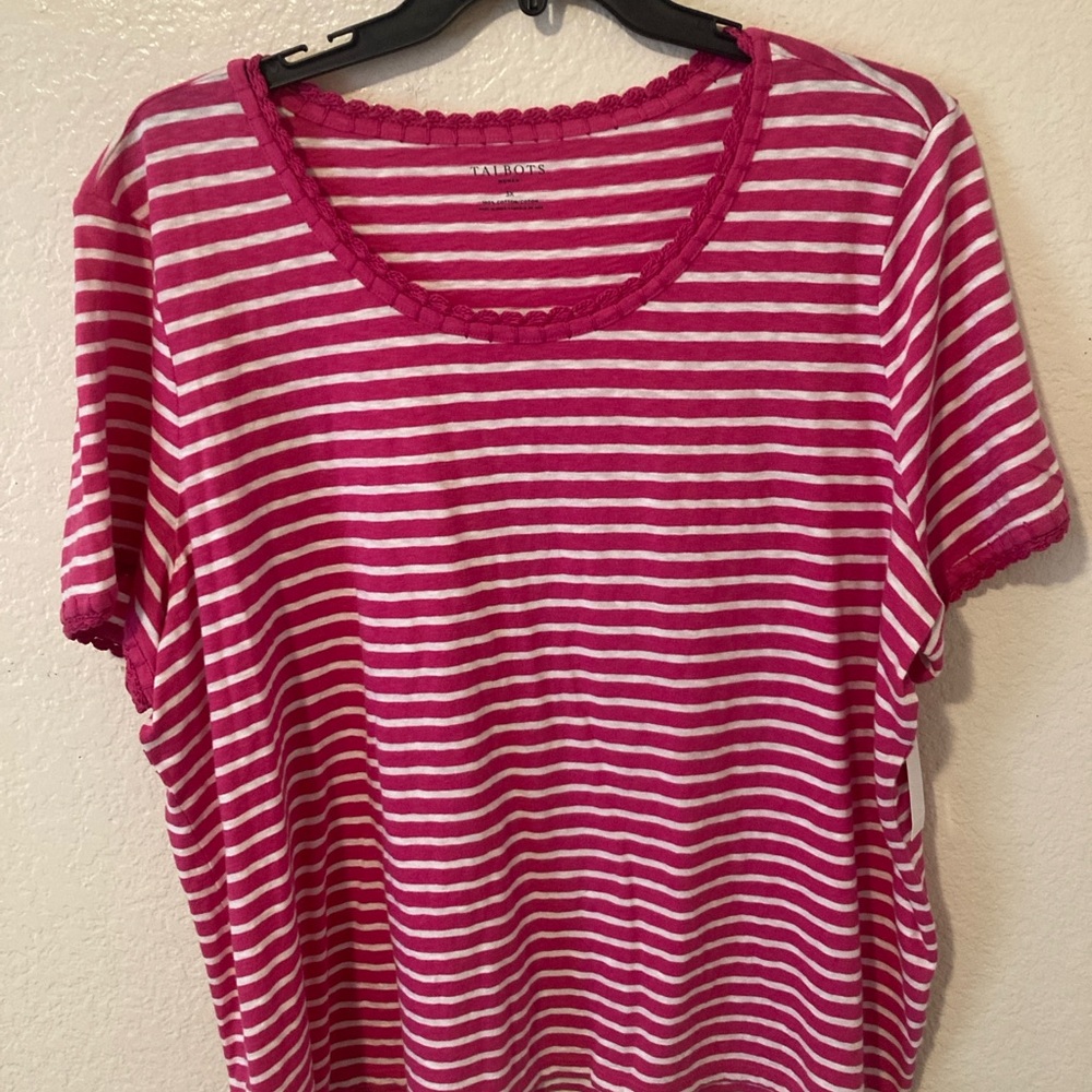 Talbots Pink and White Striped Short Sleeve Tee